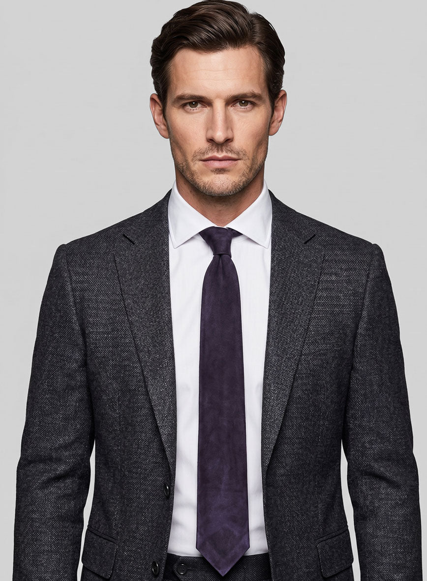 Dark Slate Purple Suede Leather Tie - StudioSuits
