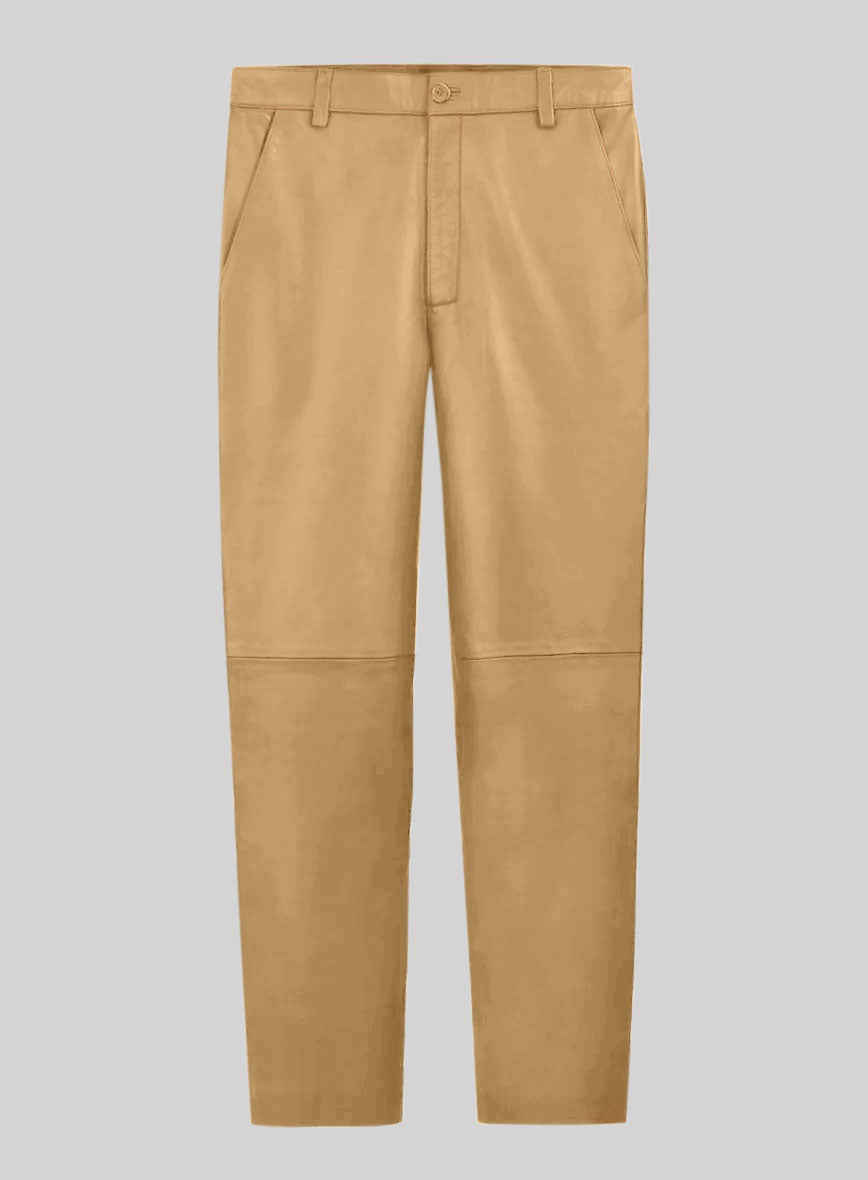 Dark Beige Leather Trousers - StudioSuits