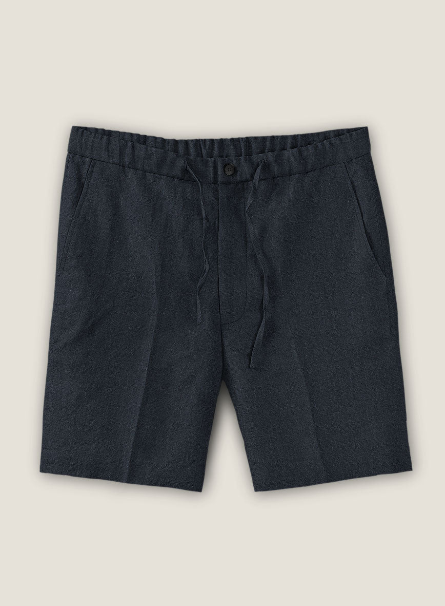Dark Blue Linen Shorts - StudioSuits