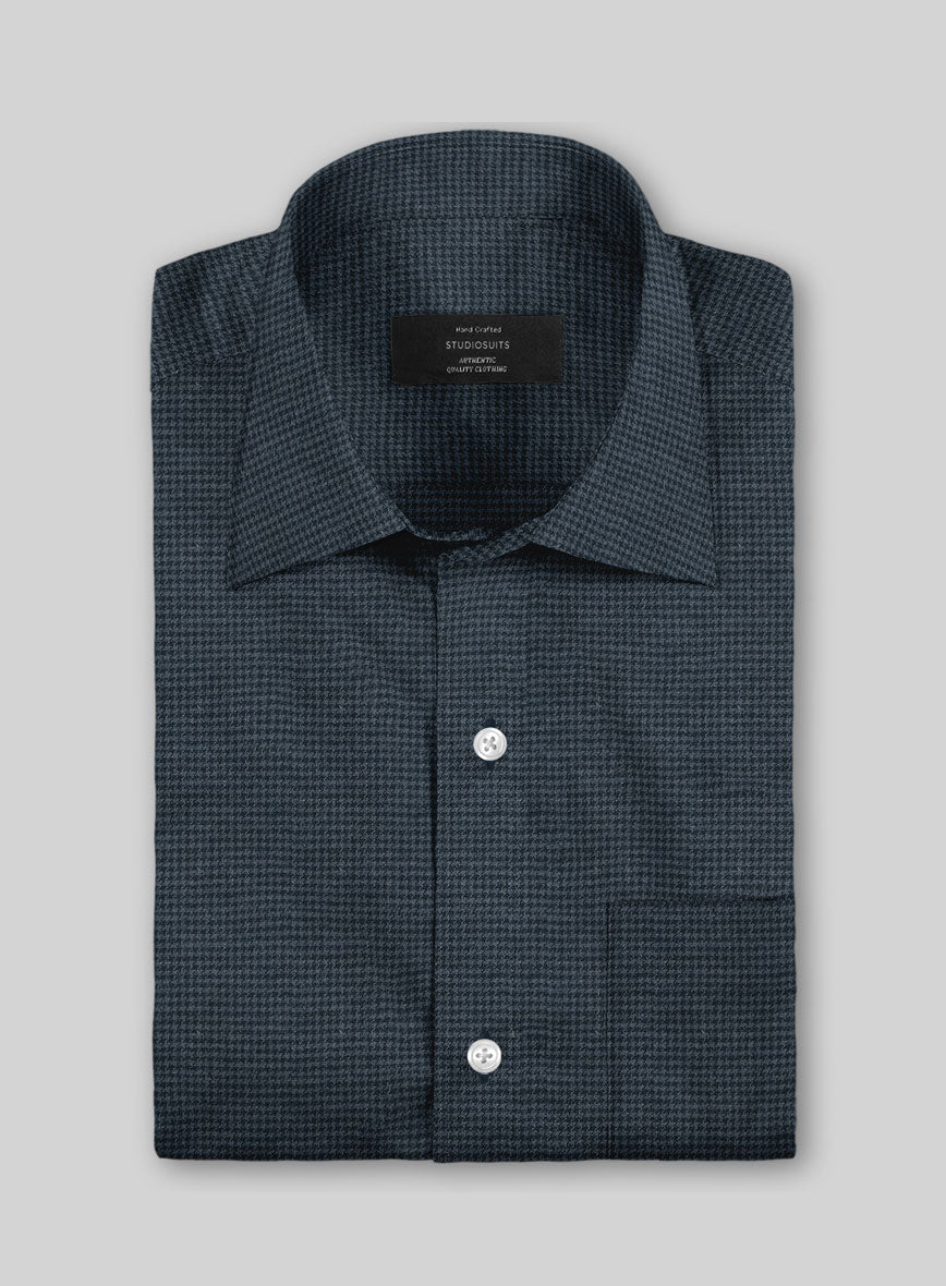 Dark Blue Mini Houndstooth Cotton Shirt - StudioSuits