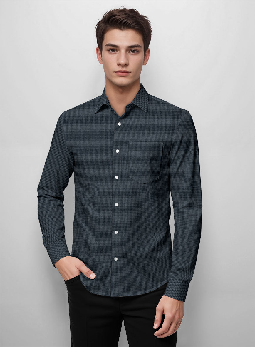 Dark Blue Mini Houndstooth Cotton Shirt - StudioSuits