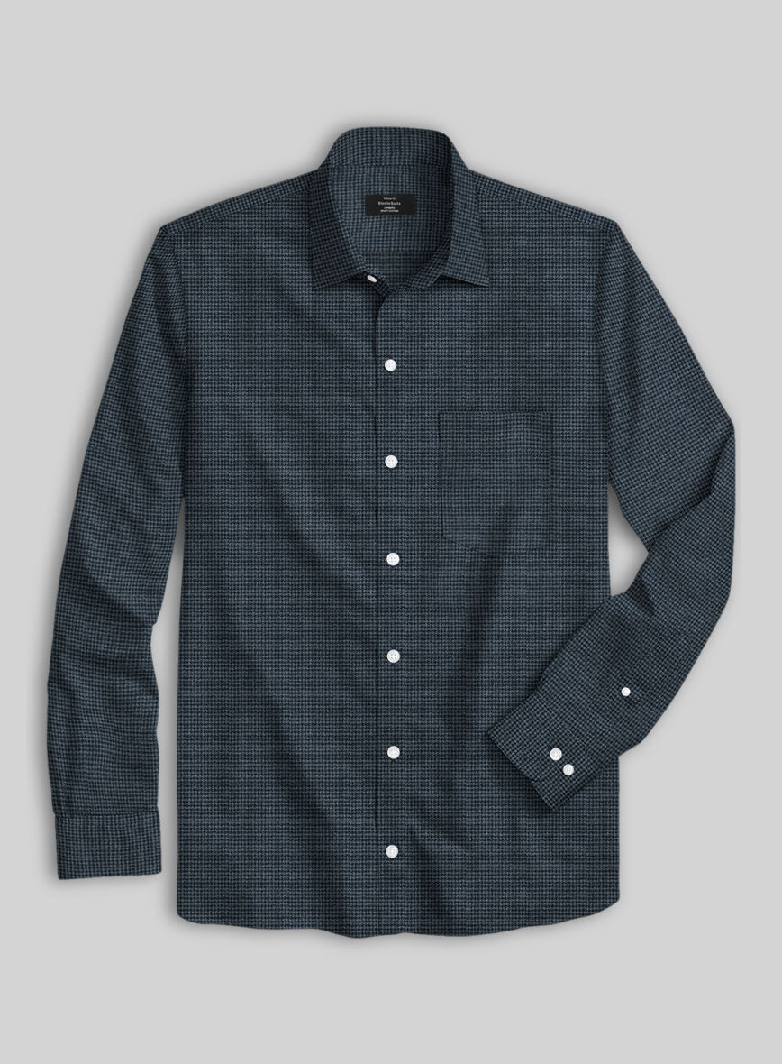 Dark Blue Mini Houndstooth Cotton Shirt - StudioSuits