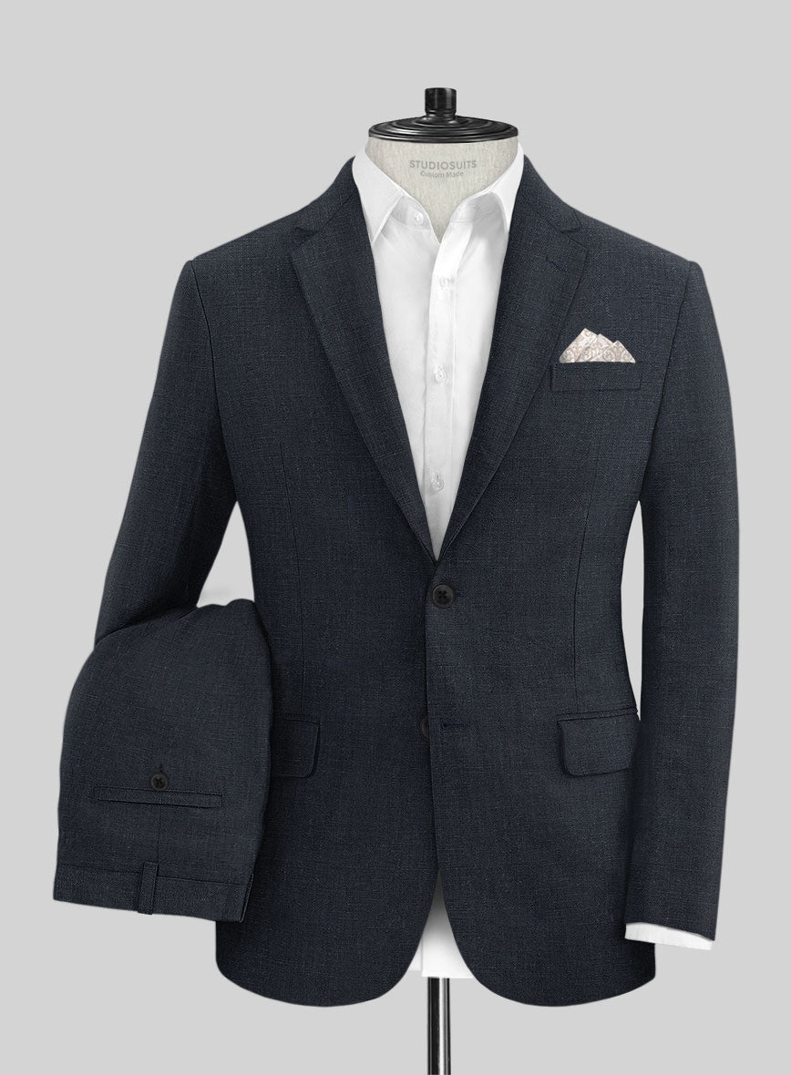 Dark Blue Pure Linen Suit - StudioSuits