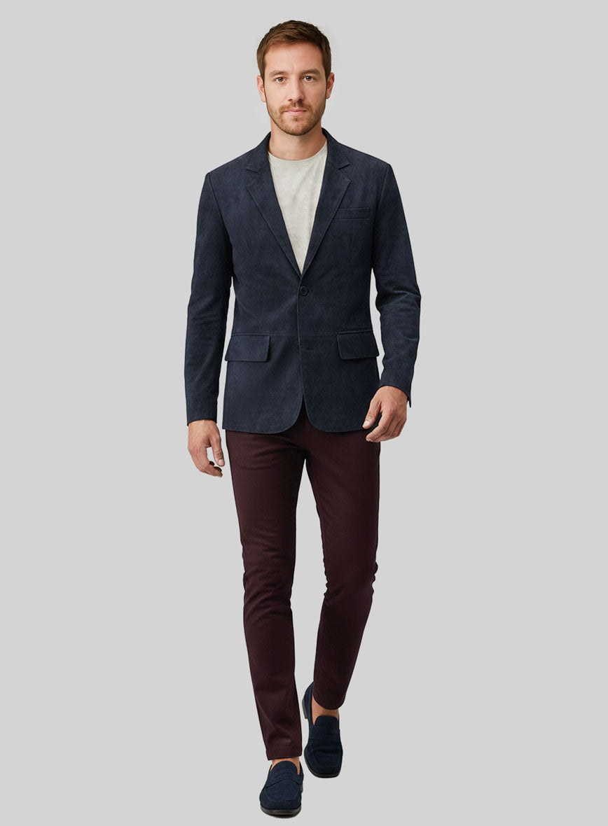 Dark Blue Suede Leather Blazer - StudioSuits