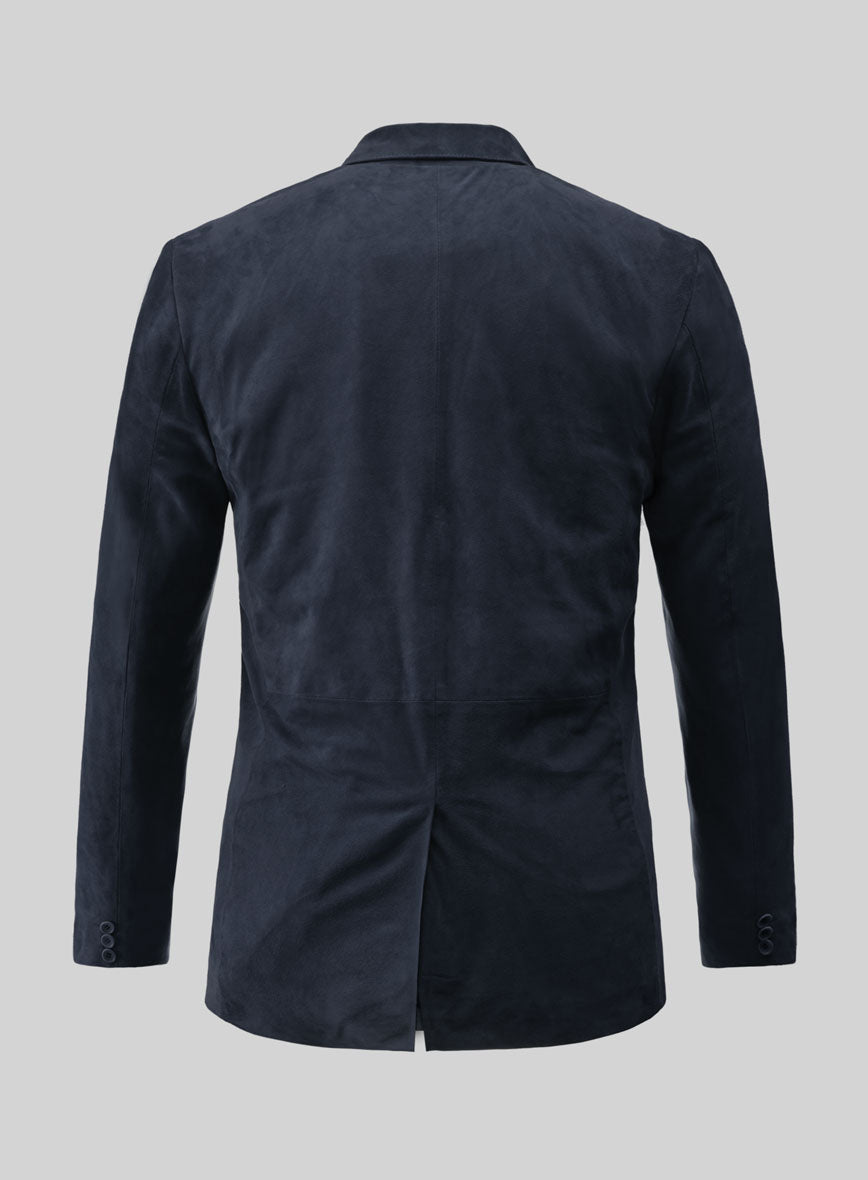 Dark Blue Suede Leather Blazer - StudioSuits