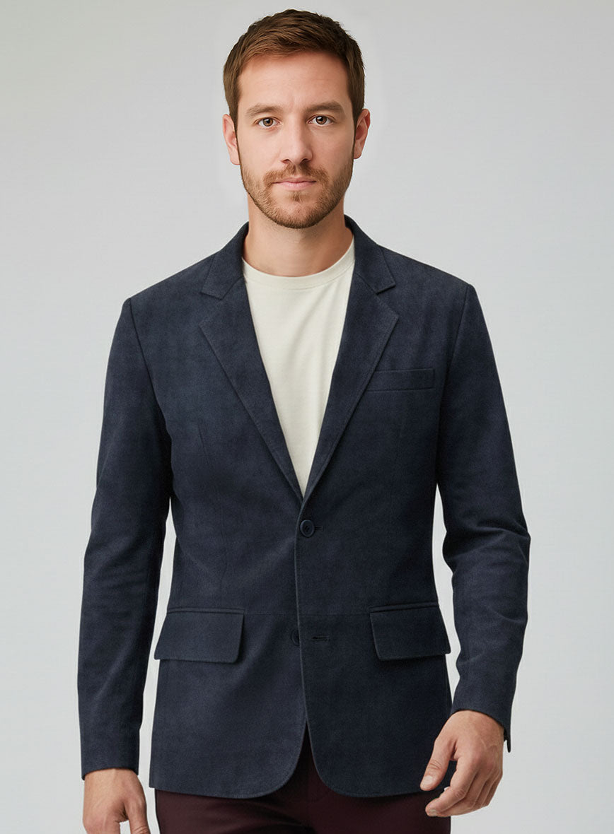 Dark Blue Suede Leather Blazer - StudioSuits
