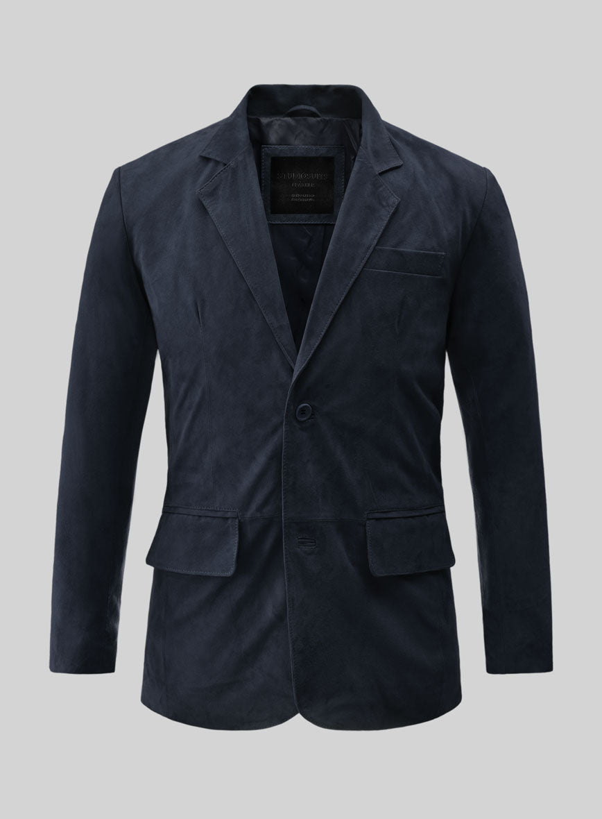 Dark Blue Suede Leather Blazer - StudioSuits