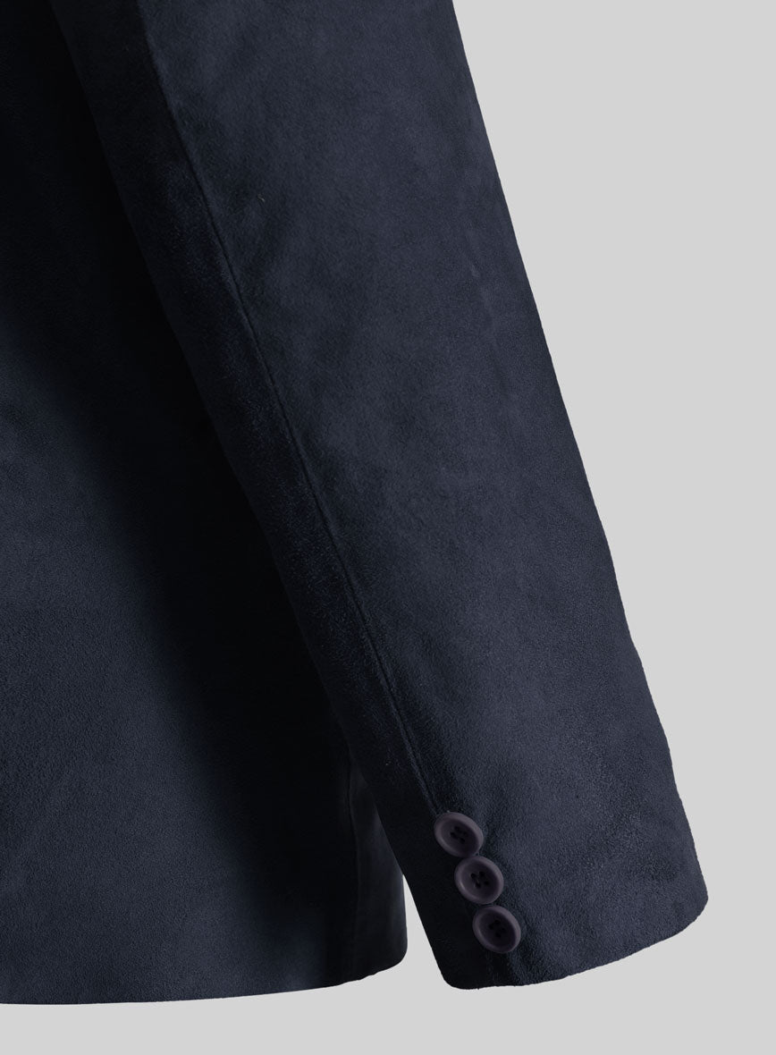 Dark Blue Suede Leather Blazer - StudioSuits