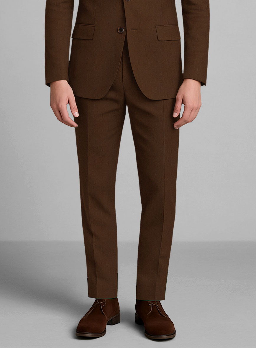Dark Brown Napoli Stretch Light Weight Cotton Pants - StudioSuits