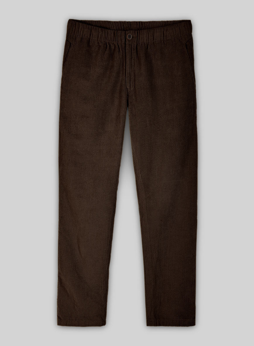 Dark Brown Stretch Pin Corduroy Easy Pants - StudioSuits