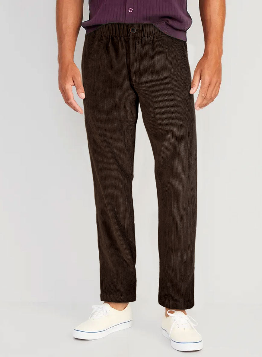 Dark Brown Stretch Pin Corduroy Easy Pants - StudioSuits