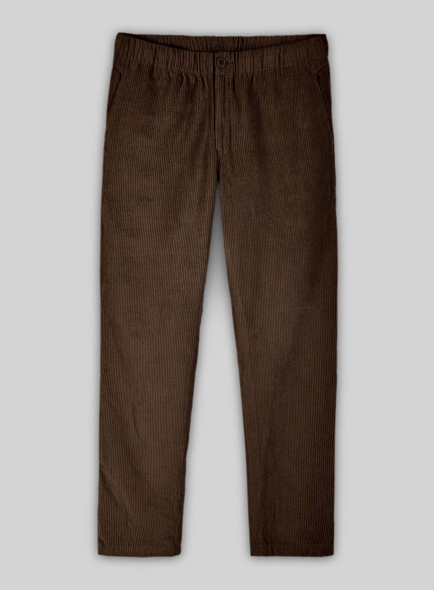 Dark Brown Stretch Pin Corduroy Easy Pants - StudioSuits