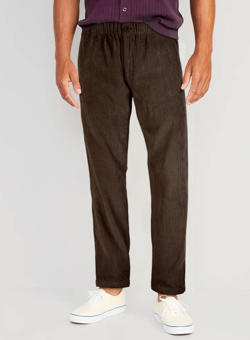 Dark Brown Stretch Pin Corduroy Easy Pants - StudioSuits