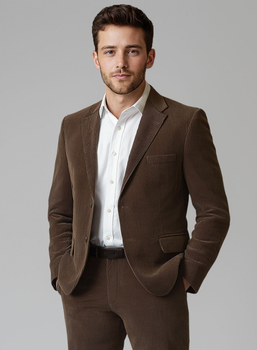 Dark Brown Stretch Pin Corduroy Jacket - StudioSuits