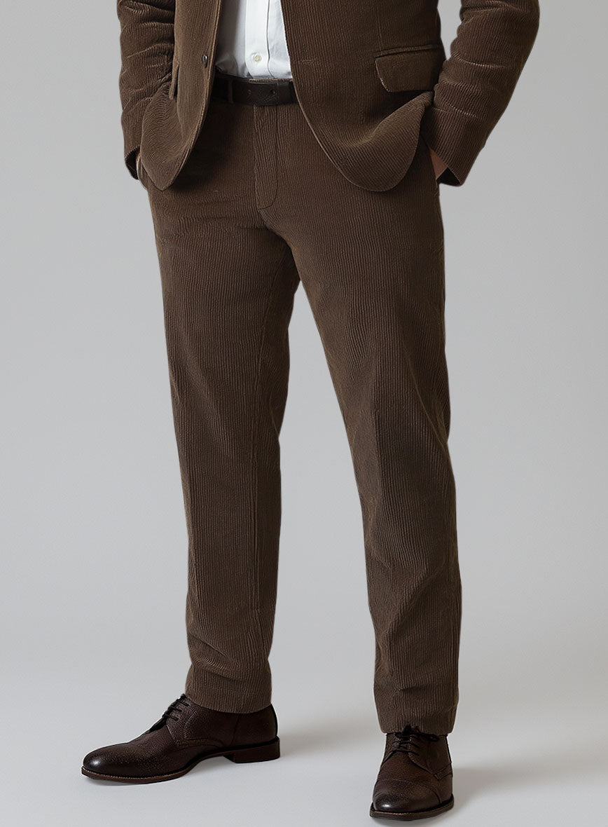 Dark Brown Stretch Pin Corduroy Pants - StudioSuits