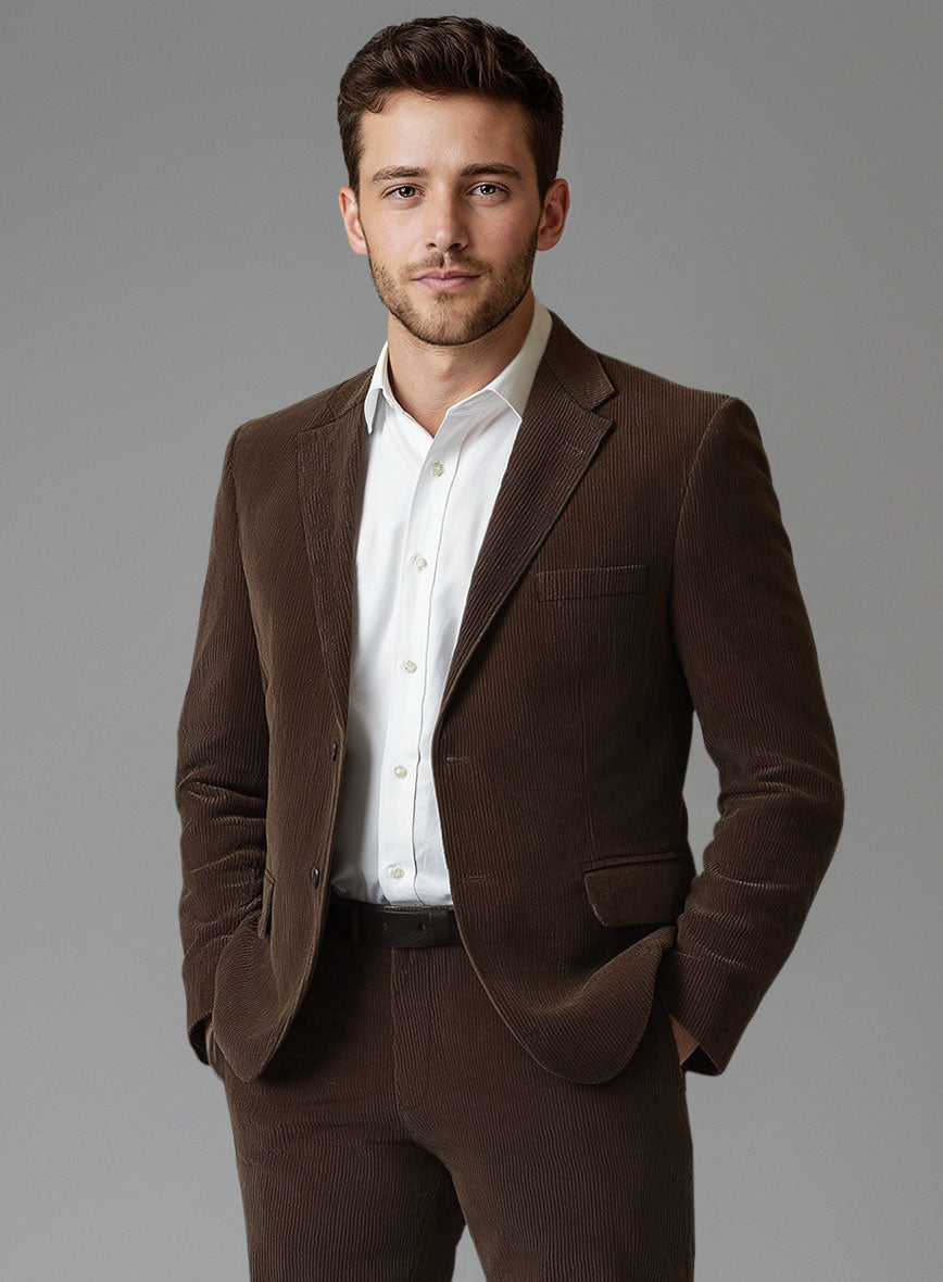 Dark Brown Stretch Pin Corduroy Jacket - StudioSuits