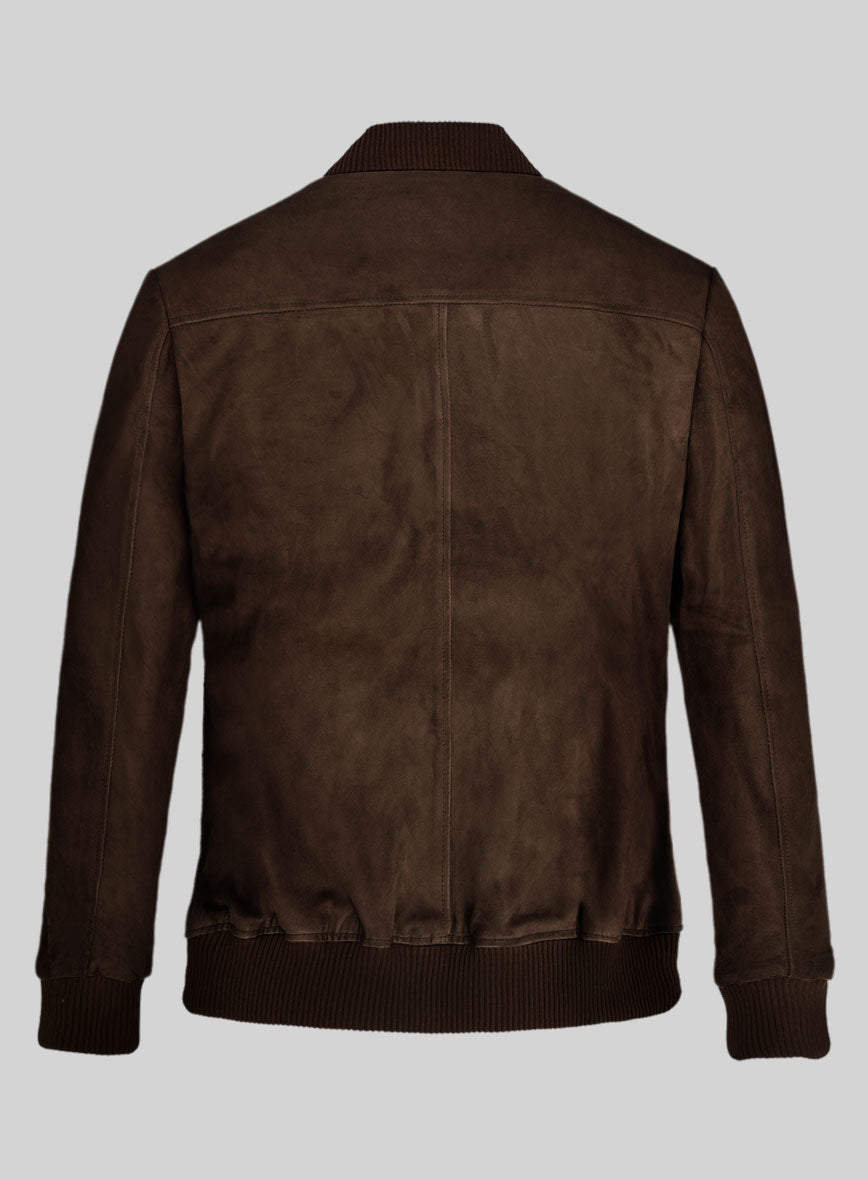 Dark Brown Suede Bomber Jacket - StudioSuits