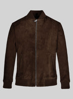 Dark Brown Suede Bomber Jacket - StudioSuits