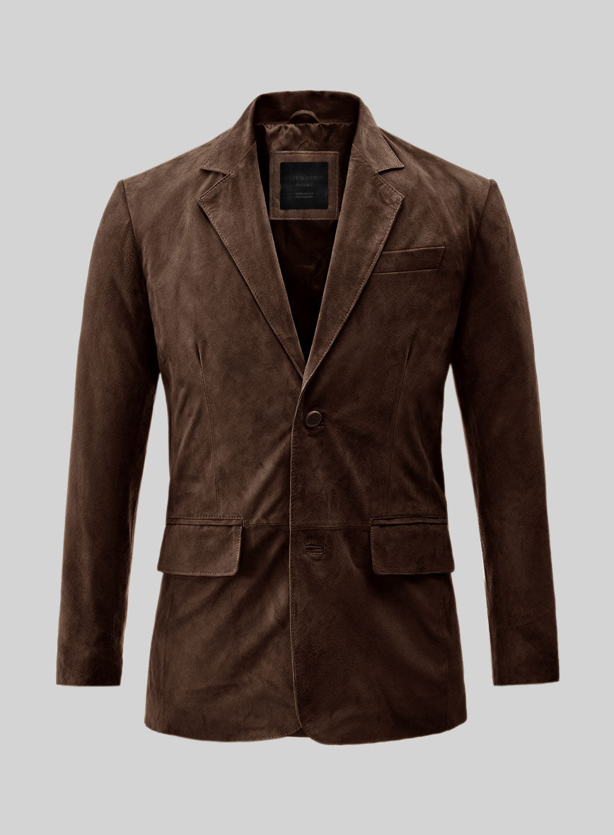 Dark Brown Suede Leather Blazer - StudioSuits