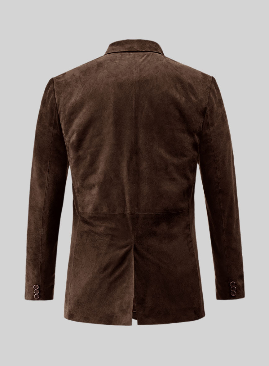 Dark Brown Suede Leather Blazer - StudioSuits