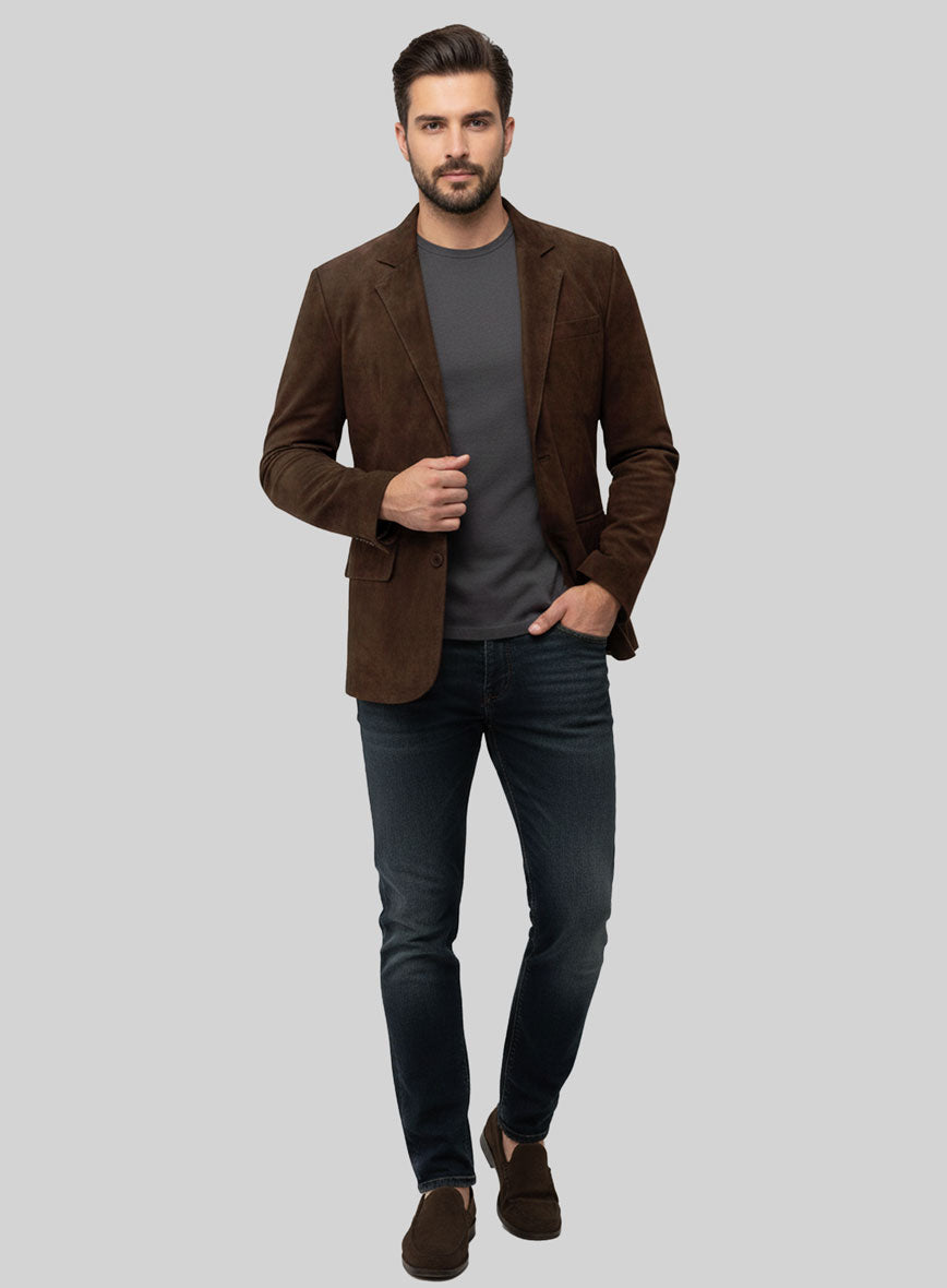Dark Brown Suede Leather Blazer - StudioSuits