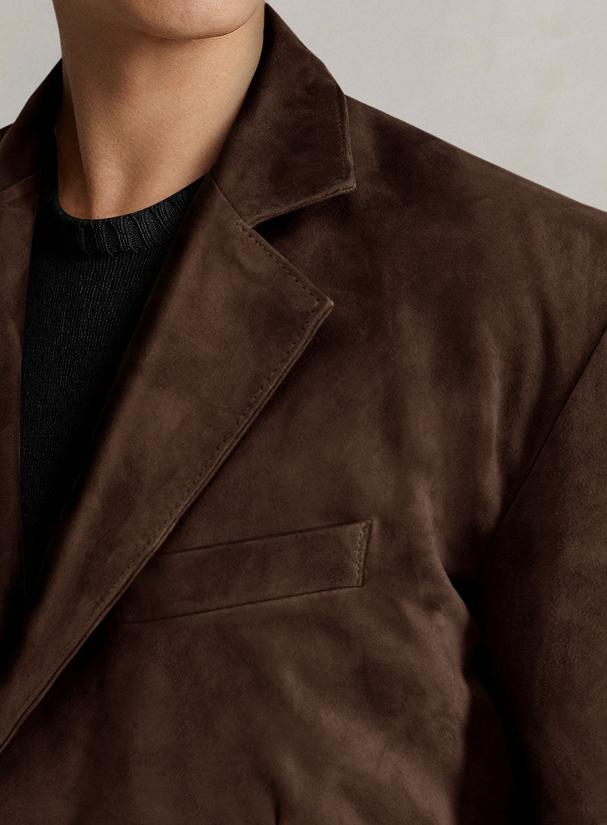 Dark Brown Suede Leather Blazer - StudioSuits