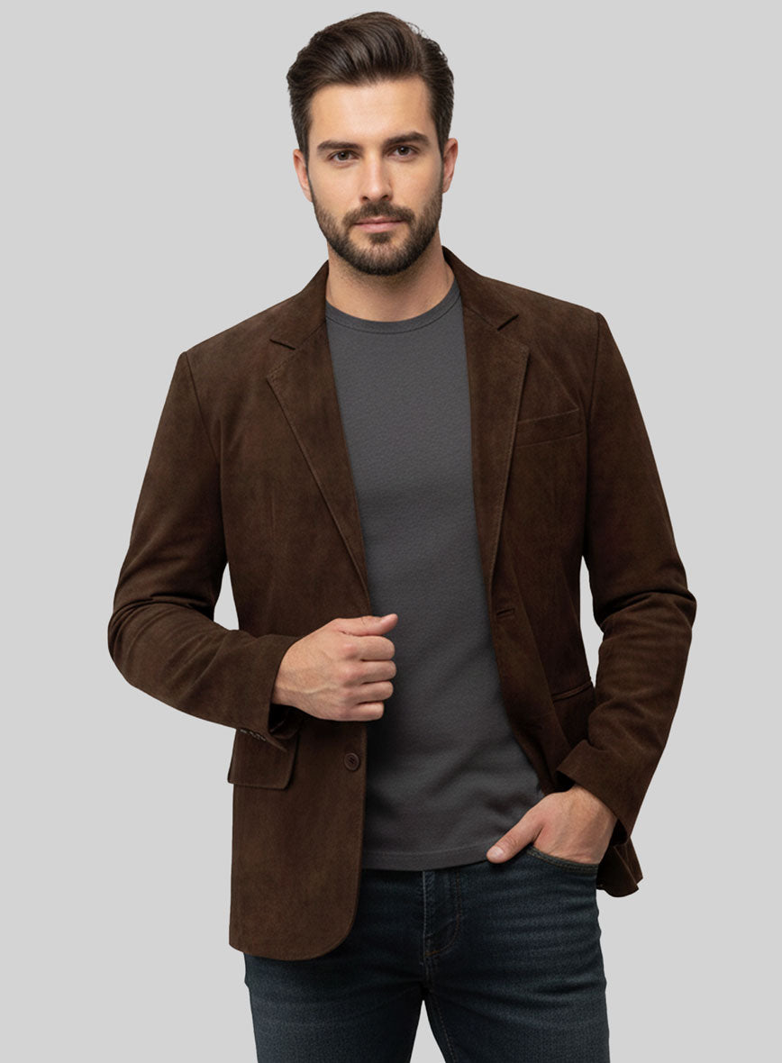 Dark Brown Suede Leather Blazer - StudioSuits