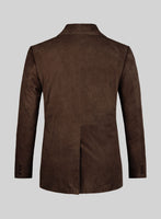 Dark Brown Suede Leather Pea Coat - StudioSuits