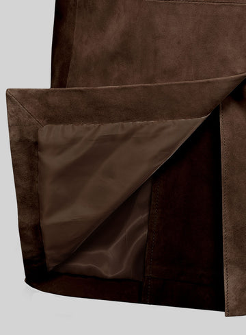 Dark Brown Suede Leather Pea Coat - StudioSuits