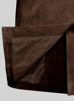 Dark Brown Suede Leather Pea Coat - StudioSuits