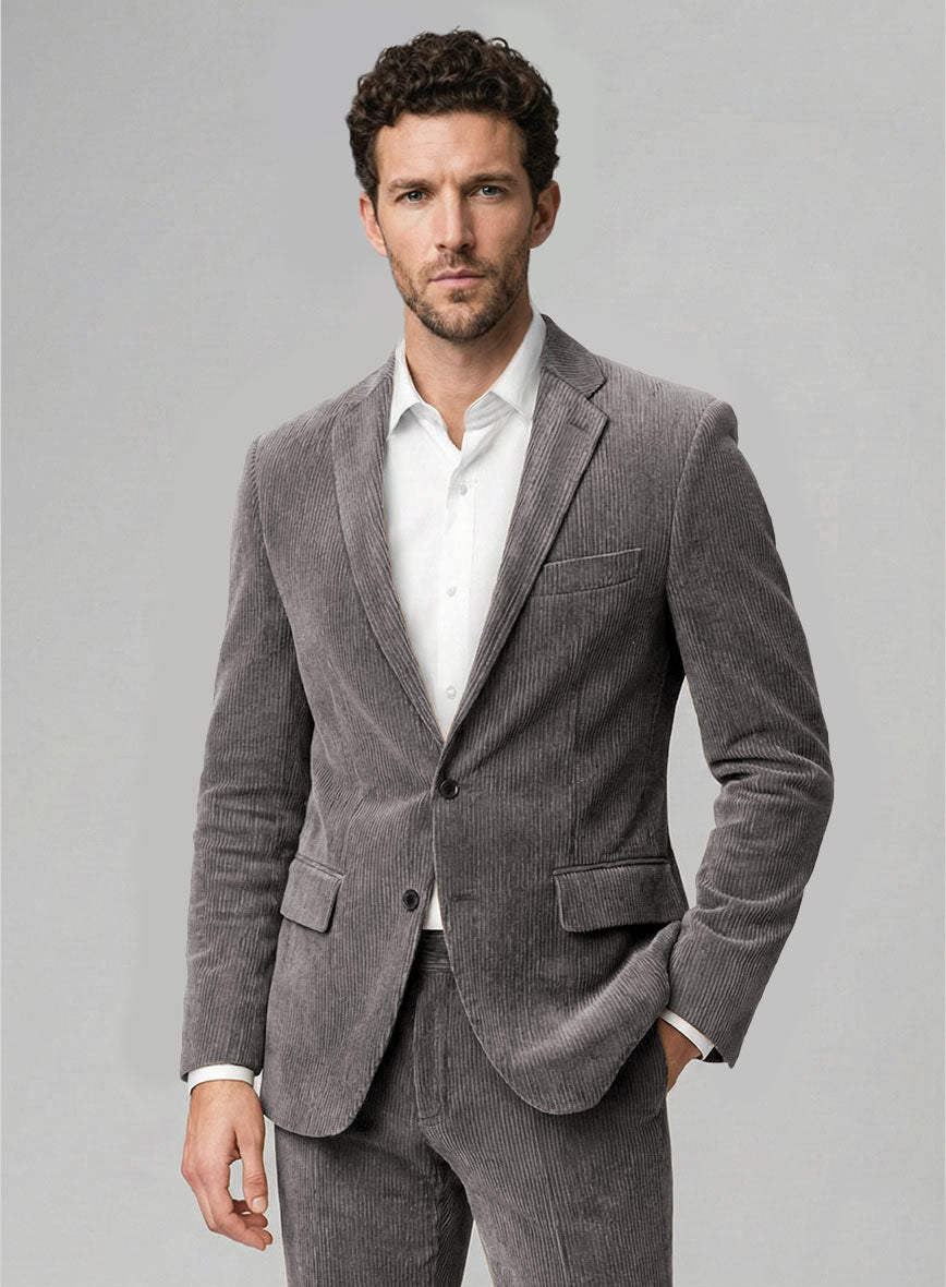 Dark Gray Stretch Pin Corduroy Jacket - StudioSuits