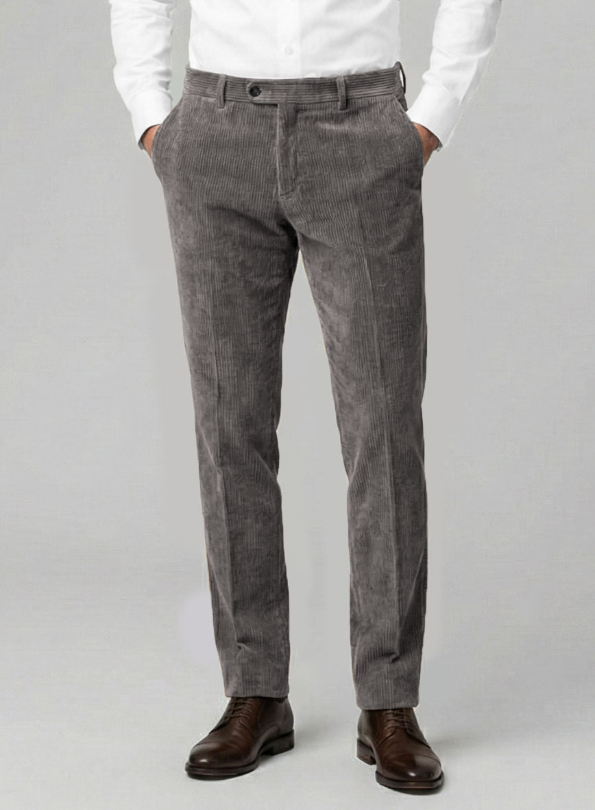 Dark Gray Stretch Pin Corduroy Pants - StudioSuits