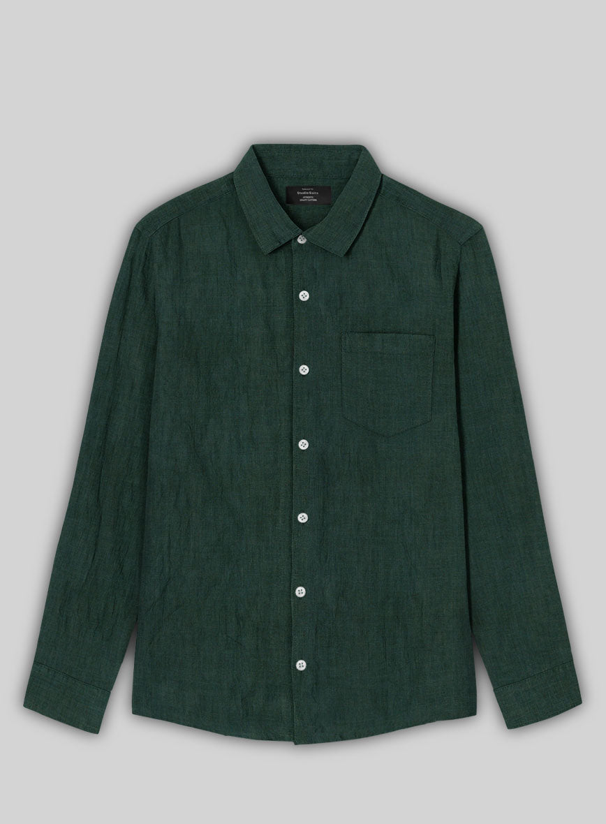 Dark Moss Pure Linen Shirt - StudioSuits