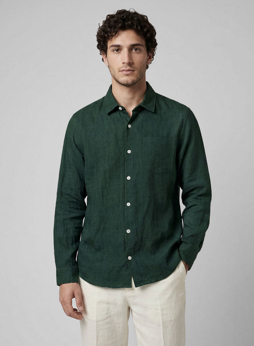 Dark Moss Pure Linen Shirt - StudioSuits