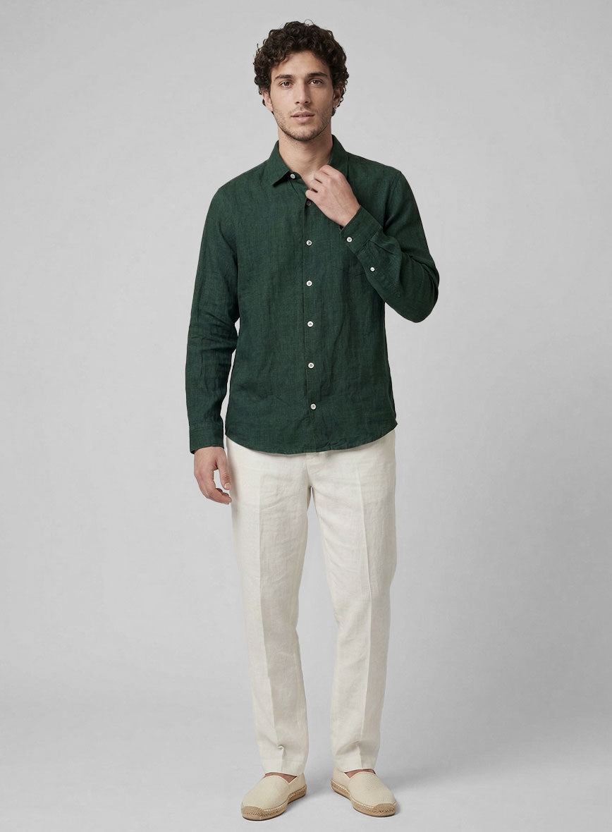Dark Moss Pure Linen Shirt - StudioSuits