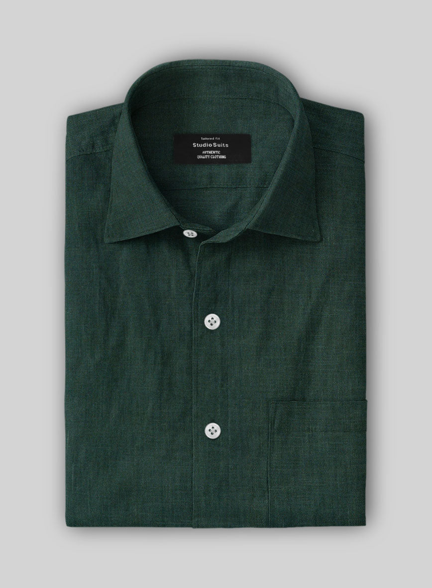 Dark Moss Pure Linen Shirt - StudioSuits