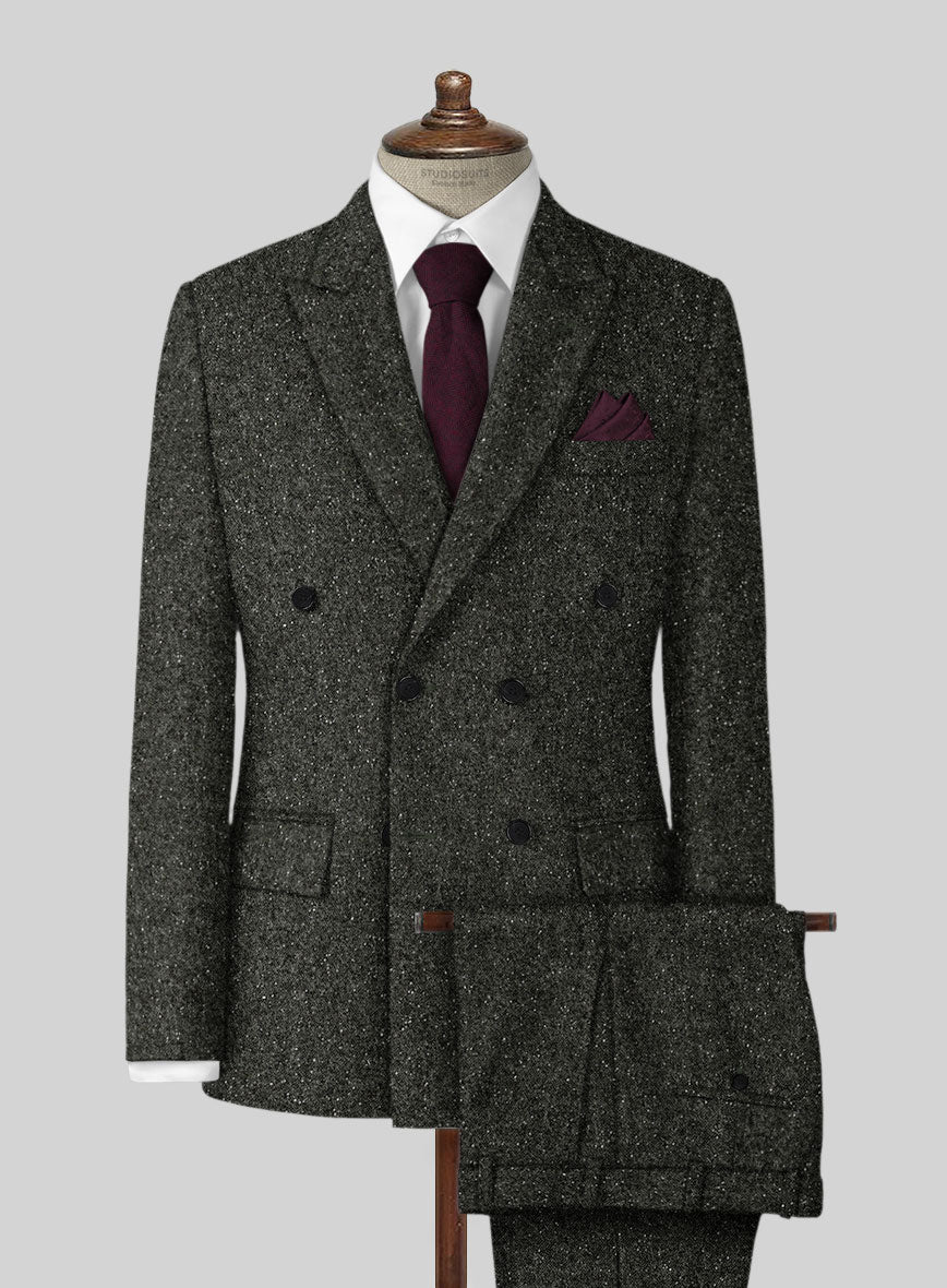 Dark Olive Flecks Donegal Tweed Double Breasted Suit - StudioSuits