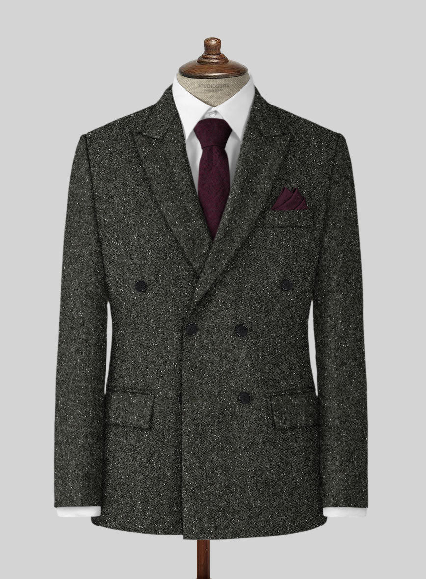 Dark Olive Flecks Donegal Tweed Double Breasted Suit - StudioSuits