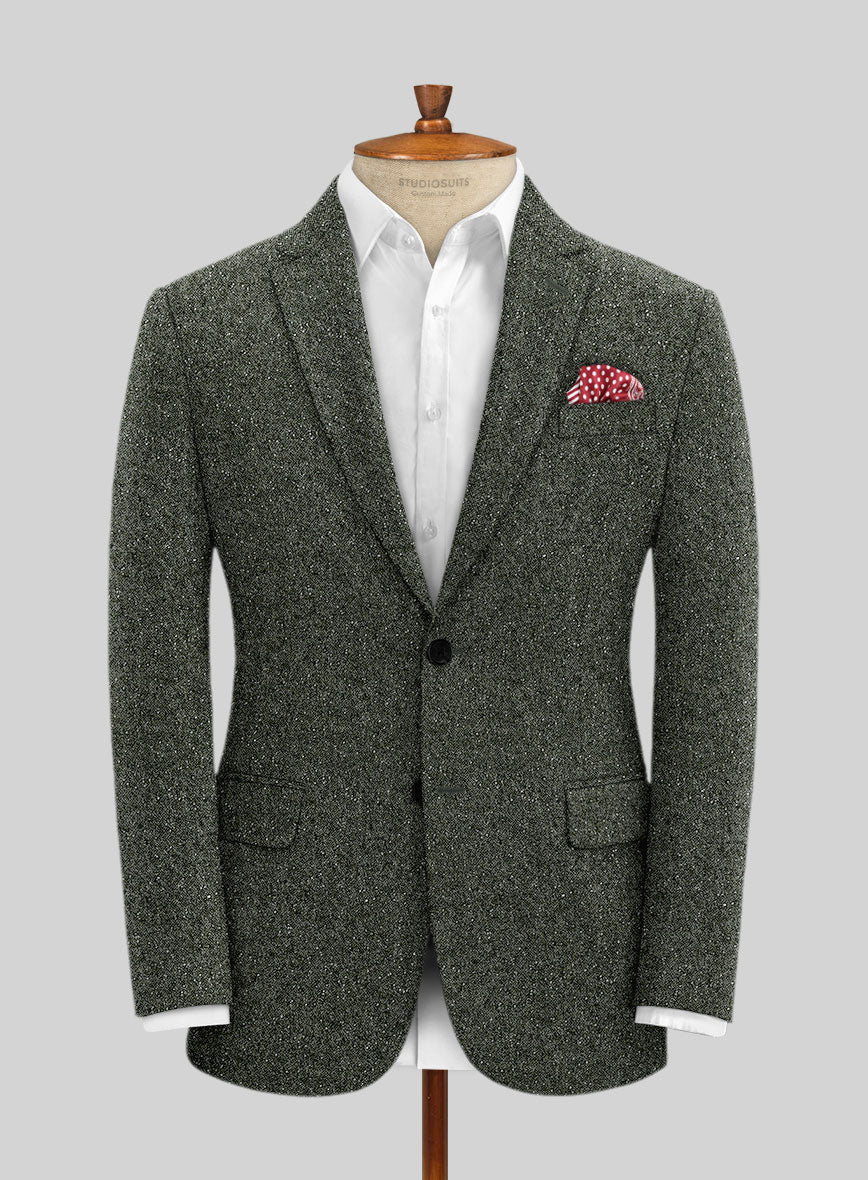 Dark Olive Flecks Donegal Tweed Jacket - StudioSuits