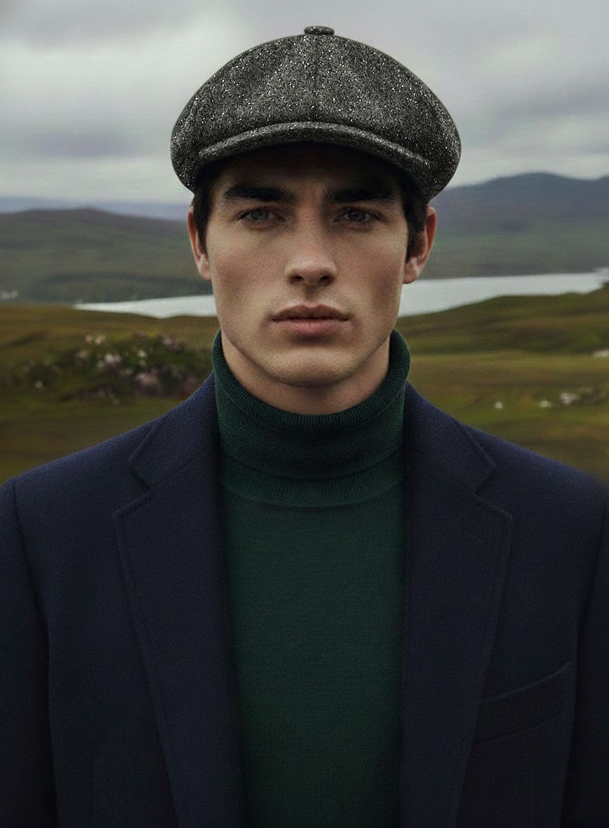 Dark Olive Flecks Donegal Tweed Newsboy Cap - StudioSuits