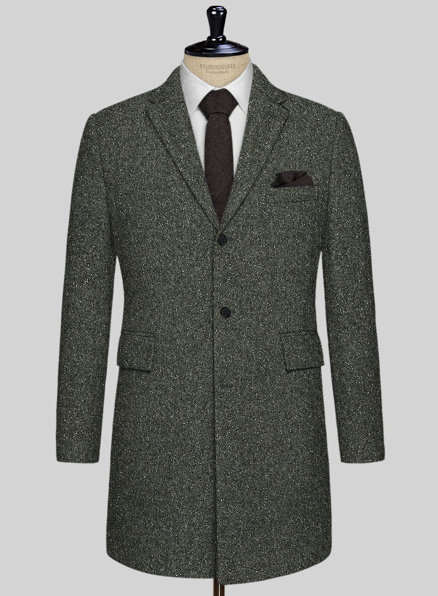 Dark Olive Flecks Donegal Tweed Overcoat - StudioSuits