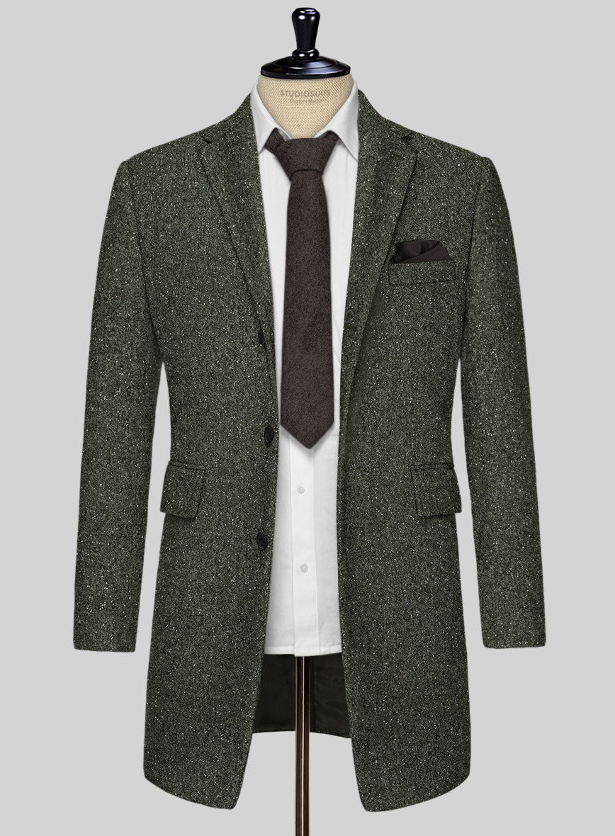 Dark Olive Flecks Donegal Tweed Overcoat - StudioSuits