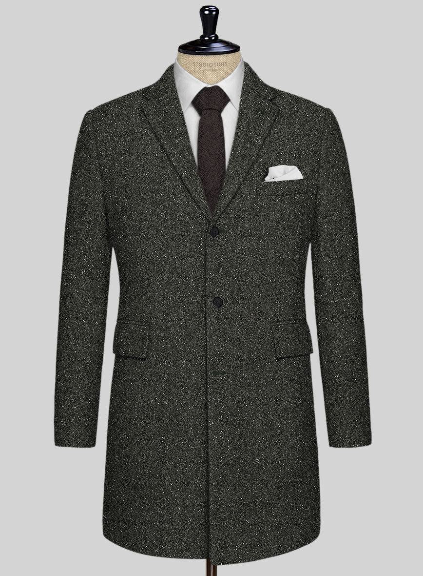 Dark Olive Flecks Donegal Tweed Overcoat - StudioSuits