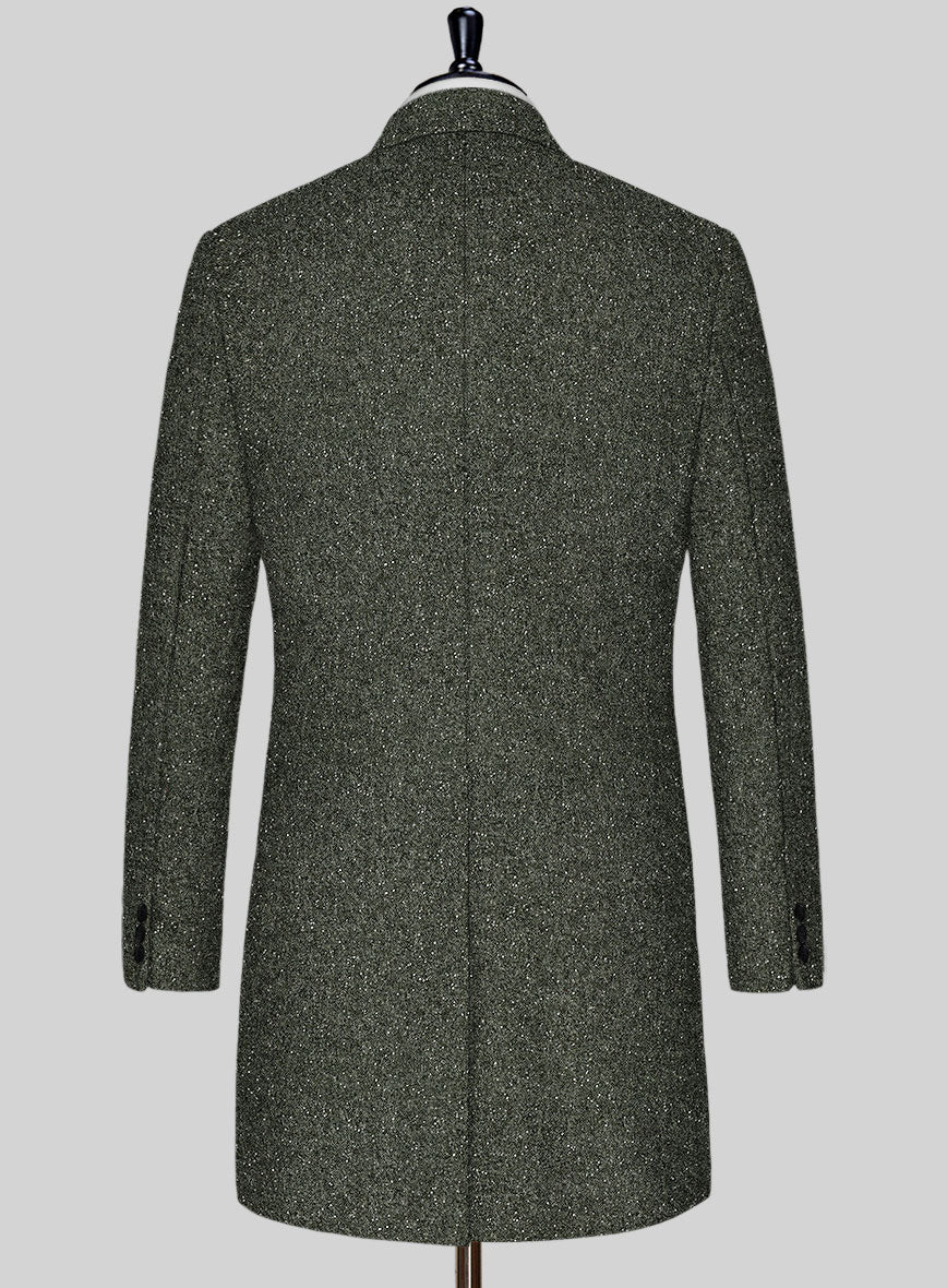 Dark Olive Flecks Donegal Tweed Overcoat - StudioSuits