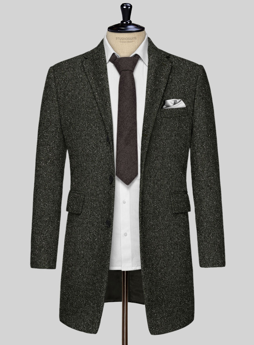 Dark Olive Flecks Donegal Tweed Overcoat - StudioSuits