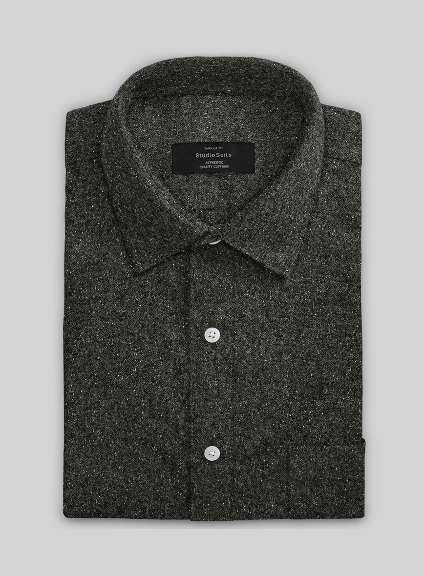 Dark Olive Flecks Donegal Tweed Shirt - StudioSuits