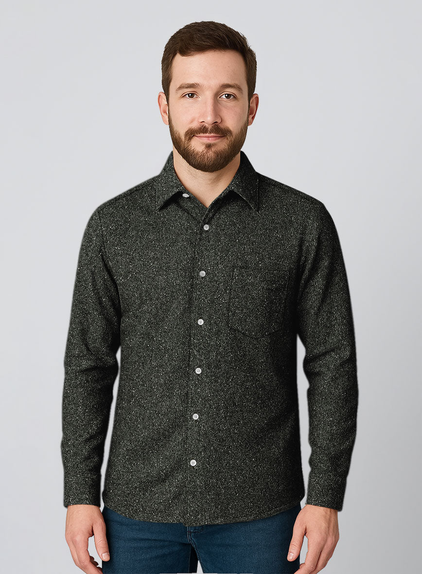 Dark Olive Flecks Donegal Tweed Shirt - StudioSuits