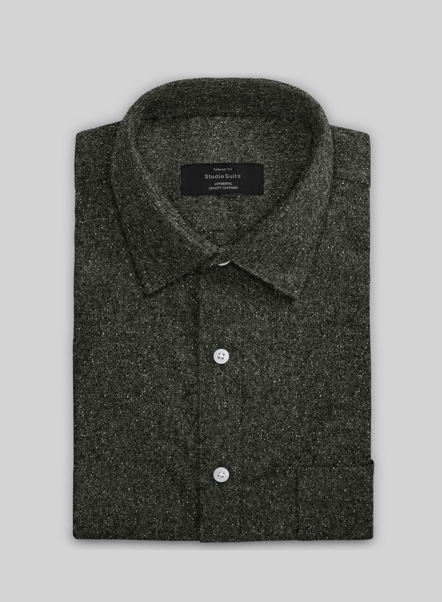 Dark Olive Flecks Donegal Tweed Shirt - StudioSuits