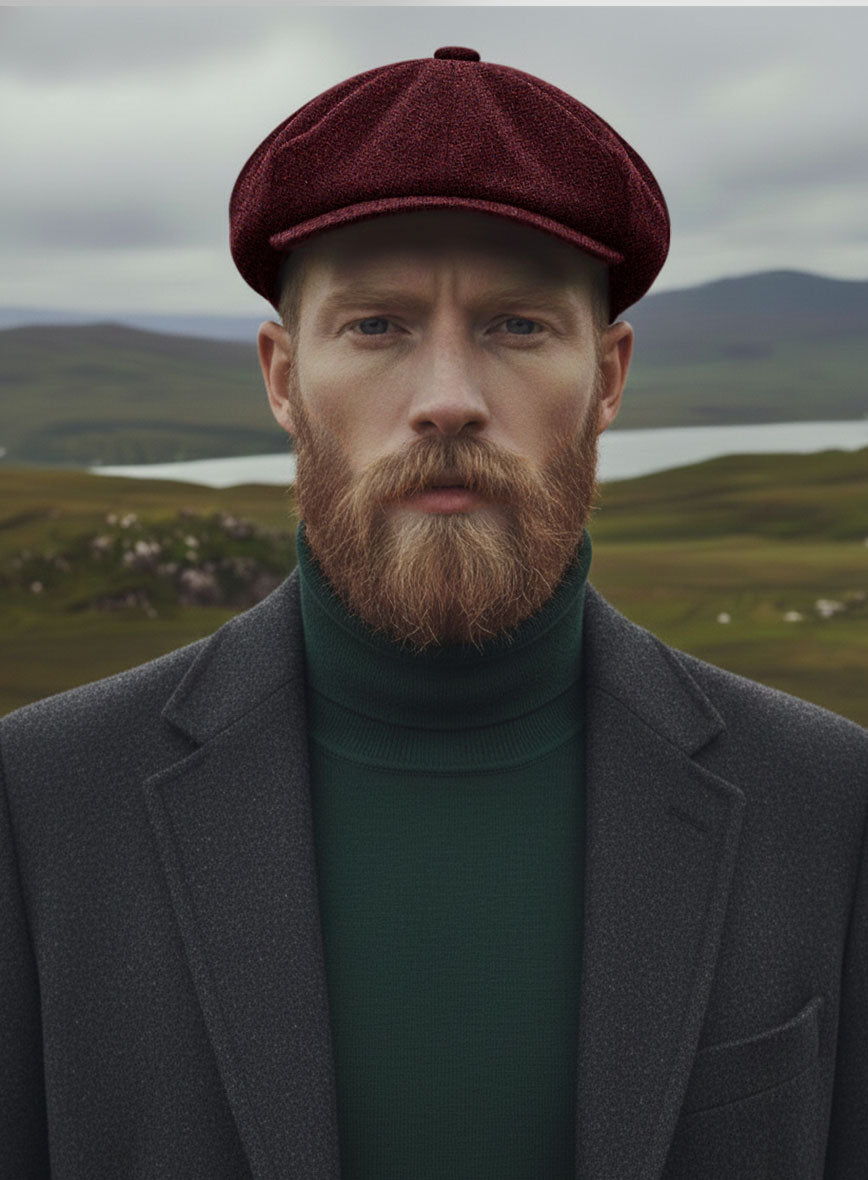 Dark Wine Heavy Tweed Newsboy Cap - StudioSuits