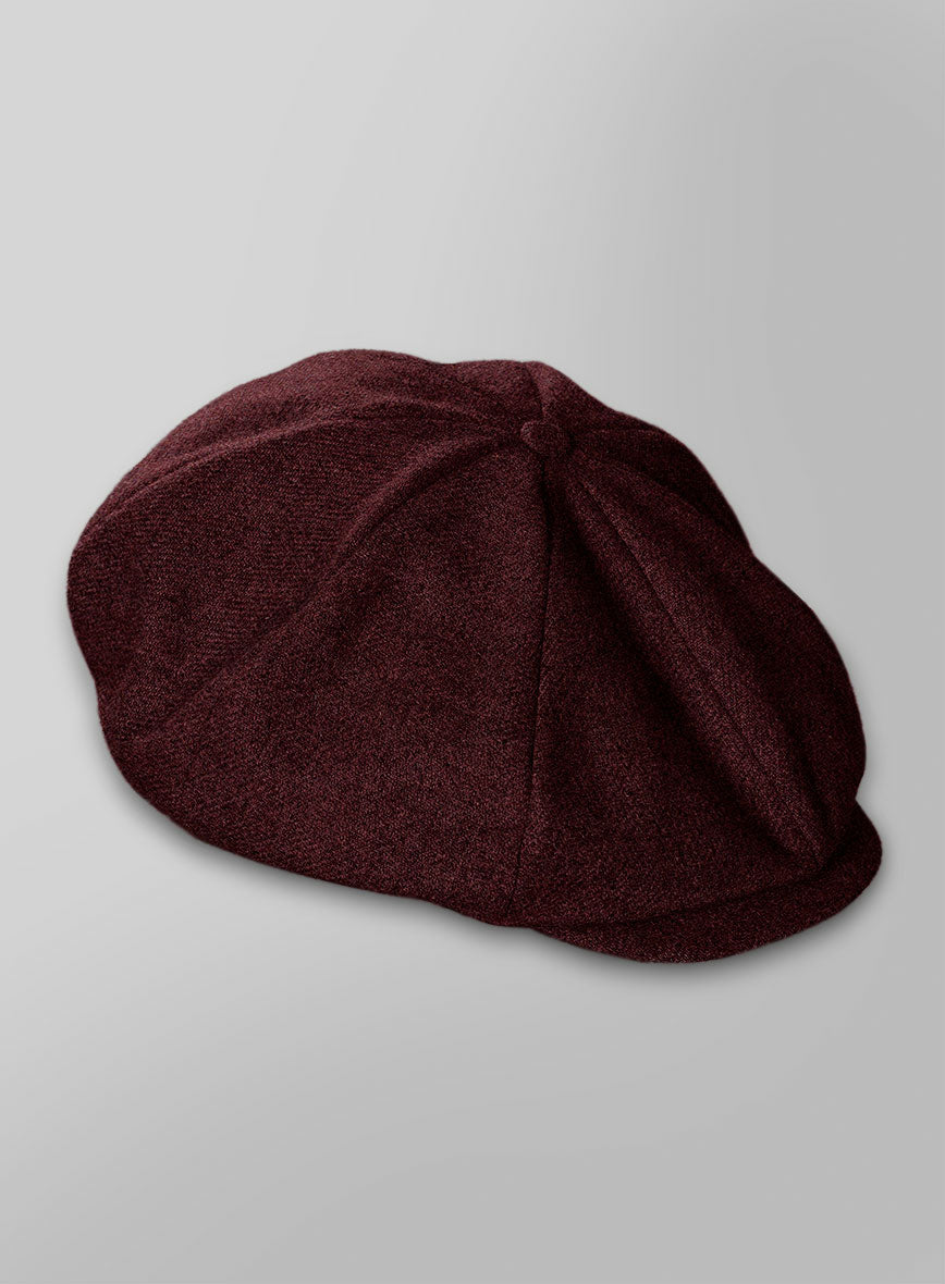 Dark Wine Heavy Tweed Newsboy Cap - StudioSuits